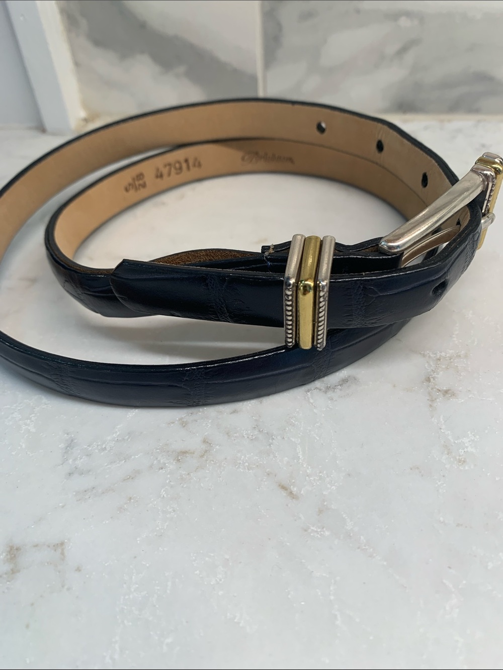 Brighton Black Croc Skinny Leather Belt 2 Tone Buckle Size S 28 - Picture 2 of 4